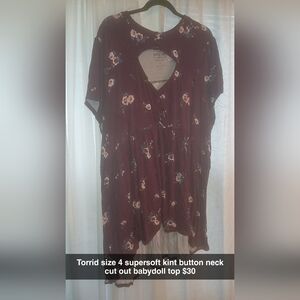 Torrid Maroon Floral Babydoll Top